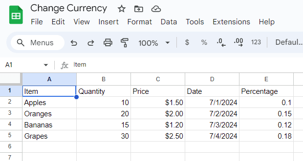 screenshot of a google sheet