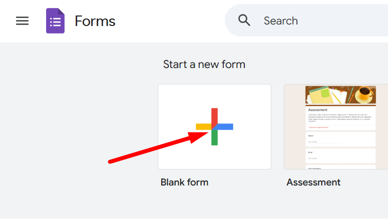 red arrow pointing to blank form icon