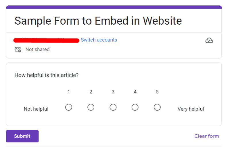 screenshot of a form in webpage