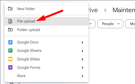 red arrow pointing to ‘file upload’
