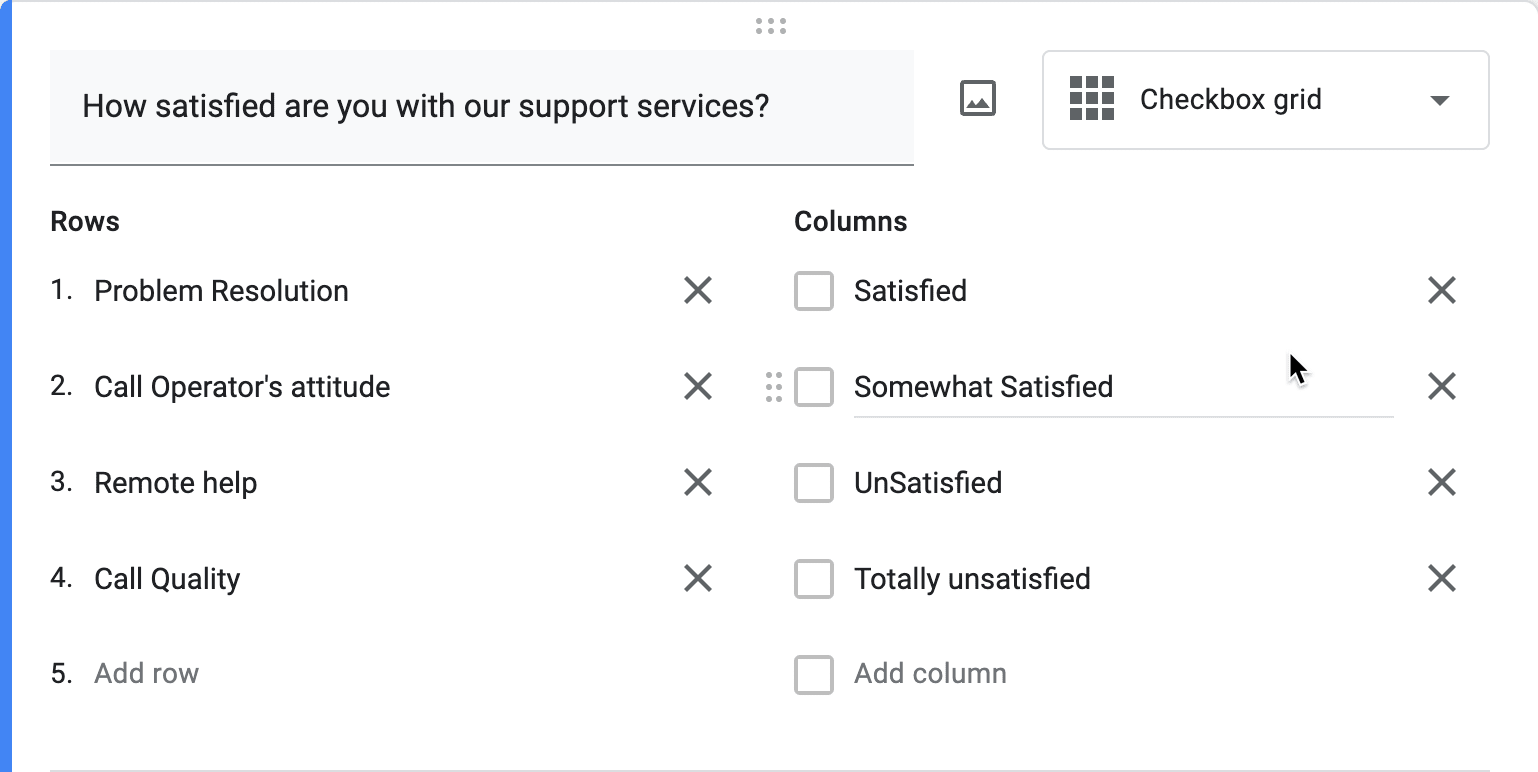 The checkbox grid question type