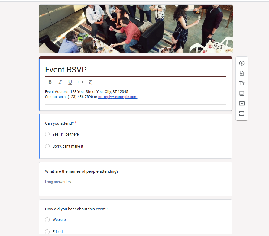 RSVP Form template of Google form
