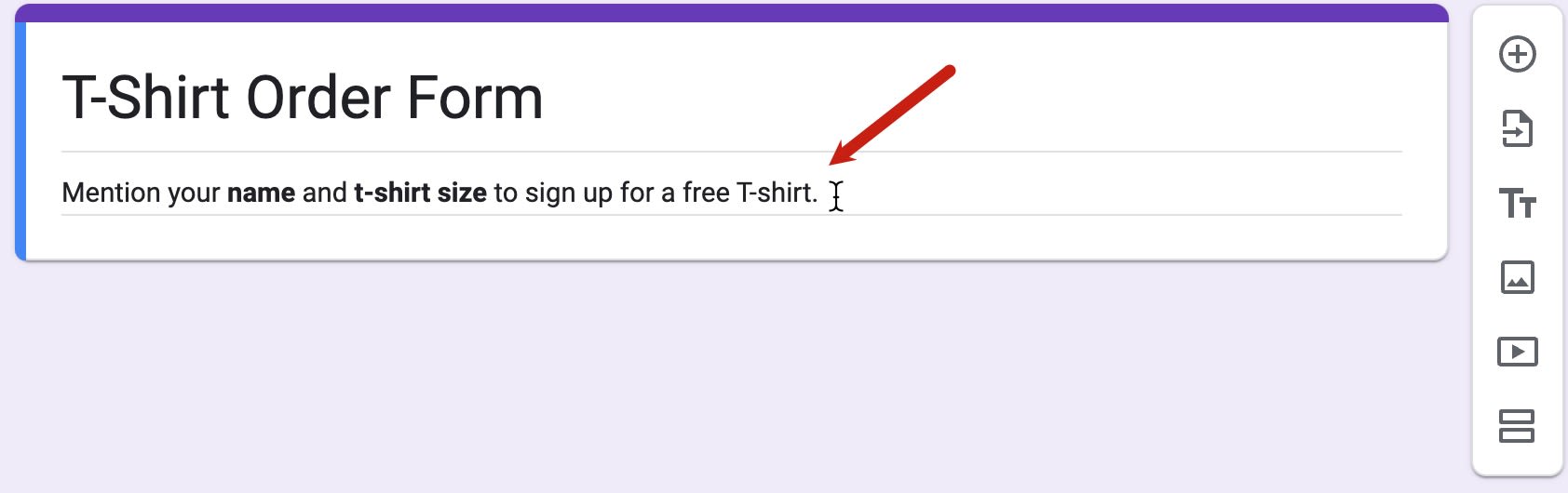 Red arrow pointing to description text entered