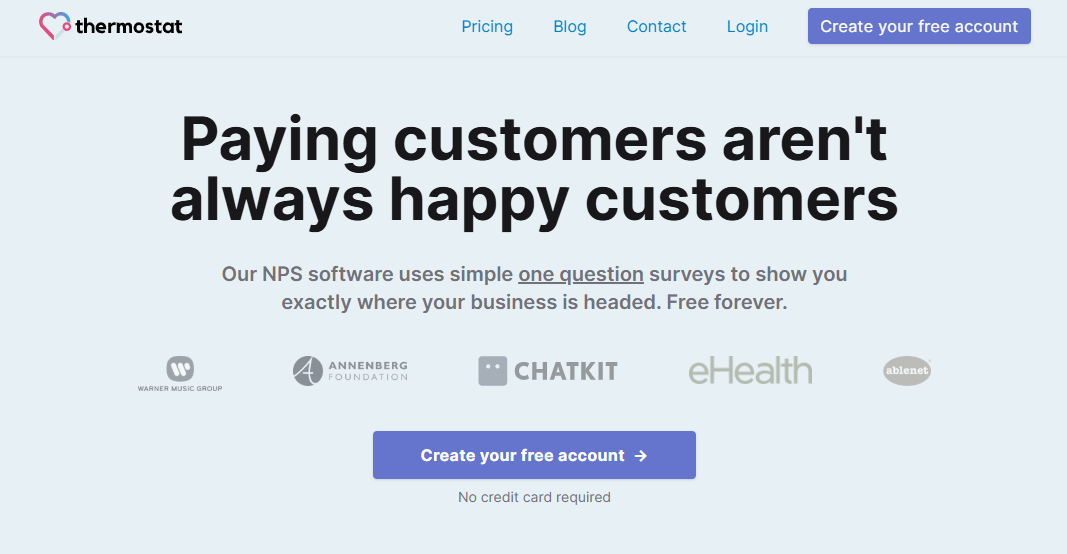 Thermostat.io NPS® Survey landing page