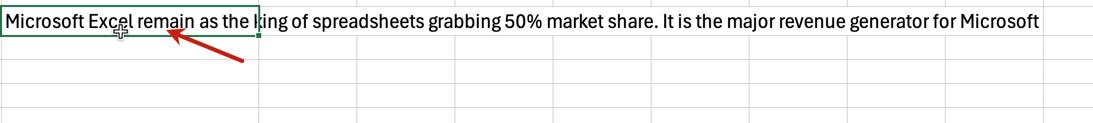 A red arrow pointing towards a cell
