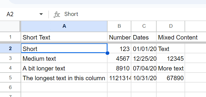 screenshot of google sheet after adjust a column