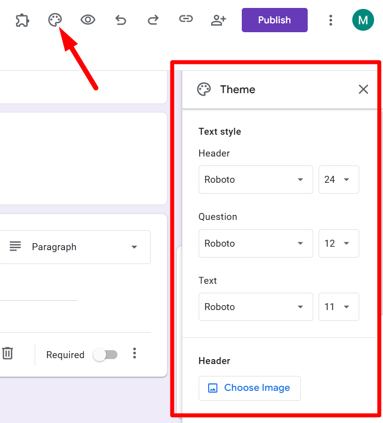 red arrow pointing to Customize Theme