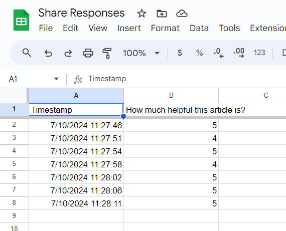 google form responses in google sheet