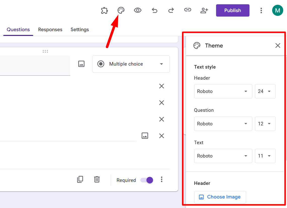 red arrow pointing to paint palette icon