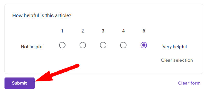 red arrow pointing to ‘Submit’ button before the google form submission 