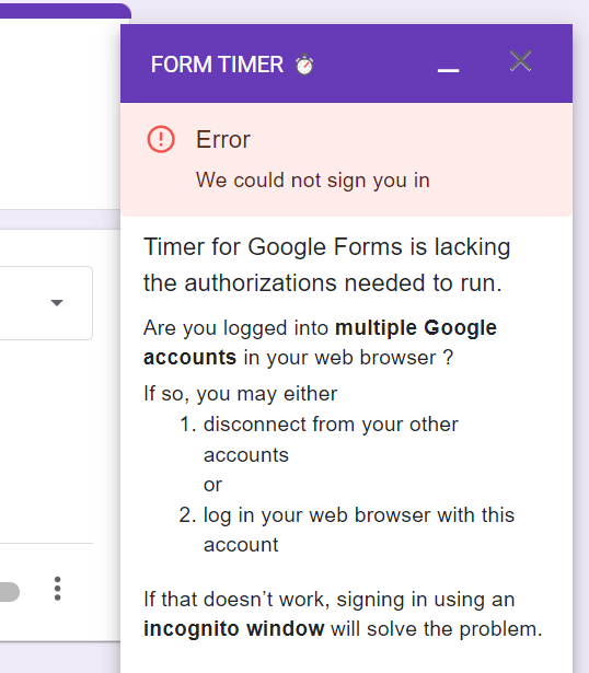 form timer configuration settings when it is error