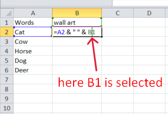red arrow pointing to B1 when the cursor is on that in a formula
