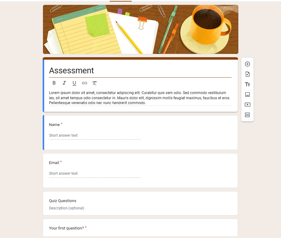 Assessment Form template of Google form