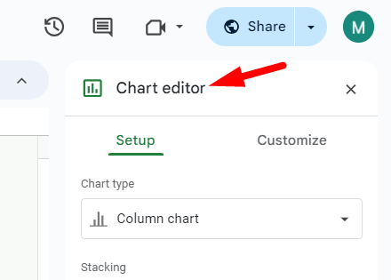 red arrow pointing to “Chart editor”