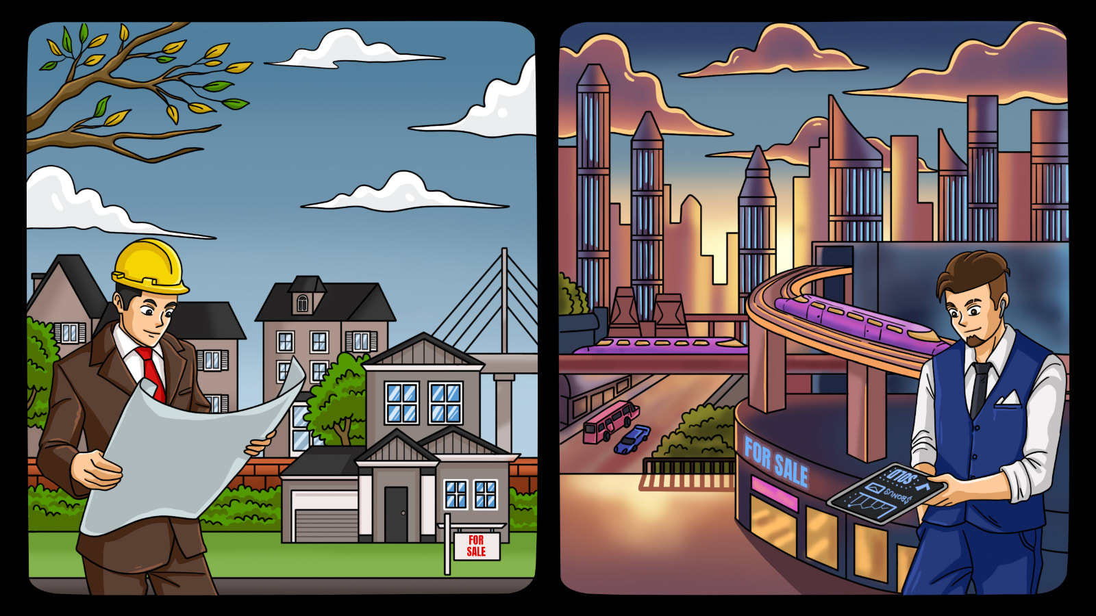 Image showing pen and paper architect, transforming to modern high tech architect on the right hand side.