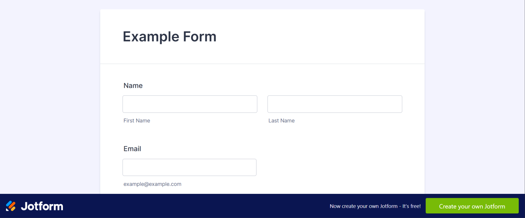an example form where Jotform branding is showing up