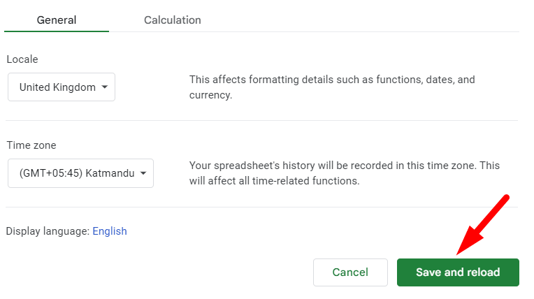 red arrow pointing to “Save and reload”