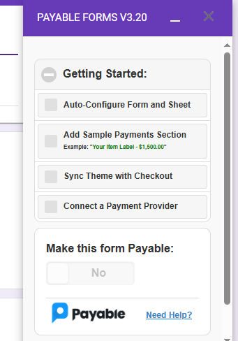 a form payment app after add on google form