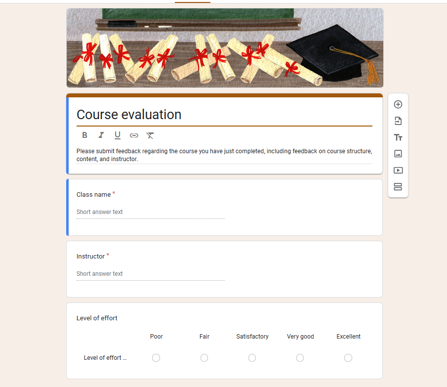 Course Evaluation Form template of Google form