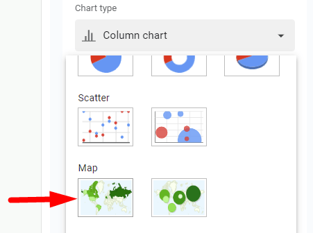red arrow pointing to ‘Map’ in the chart type