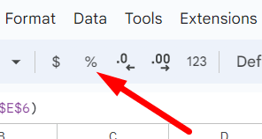 red arrow pointing to percent icon in toolbar