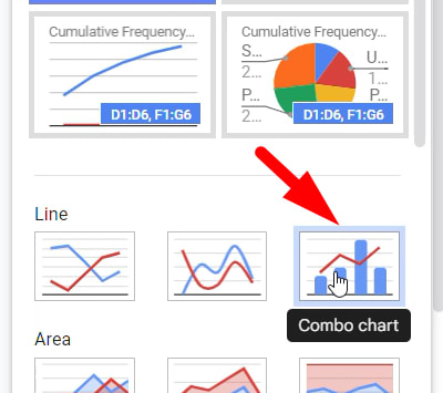 red arrow pointing to “Combo Chart” in chart Type
