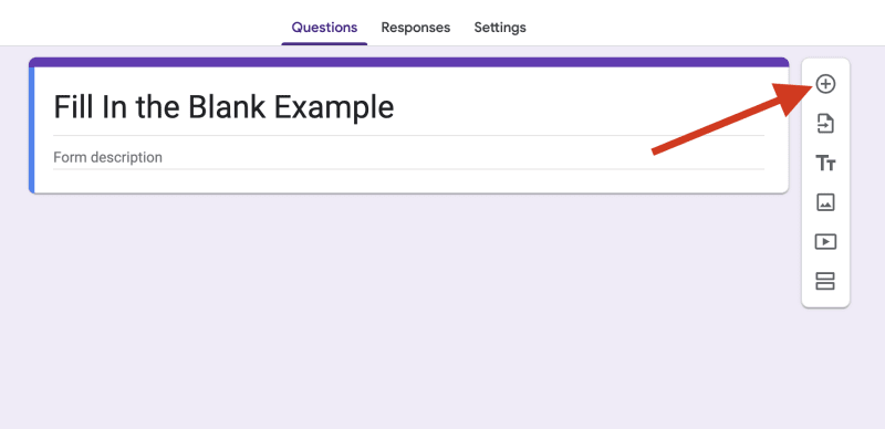 Screenshot of where to click to create new question in google forms