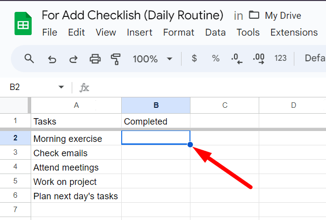 red arrow pointing to a cell on google sheet