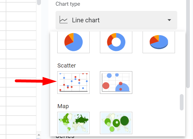 red arrow pointing to Scatter chart