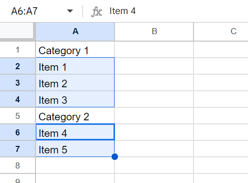 highlighted cells for indent