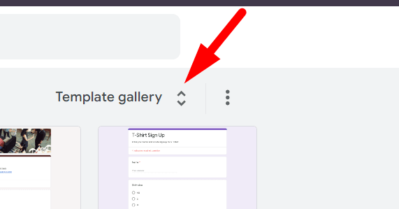 red arrow pointing to "Template gallery" in google form