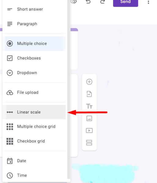 red arrow pointing to linear scale in dropdown arrow
