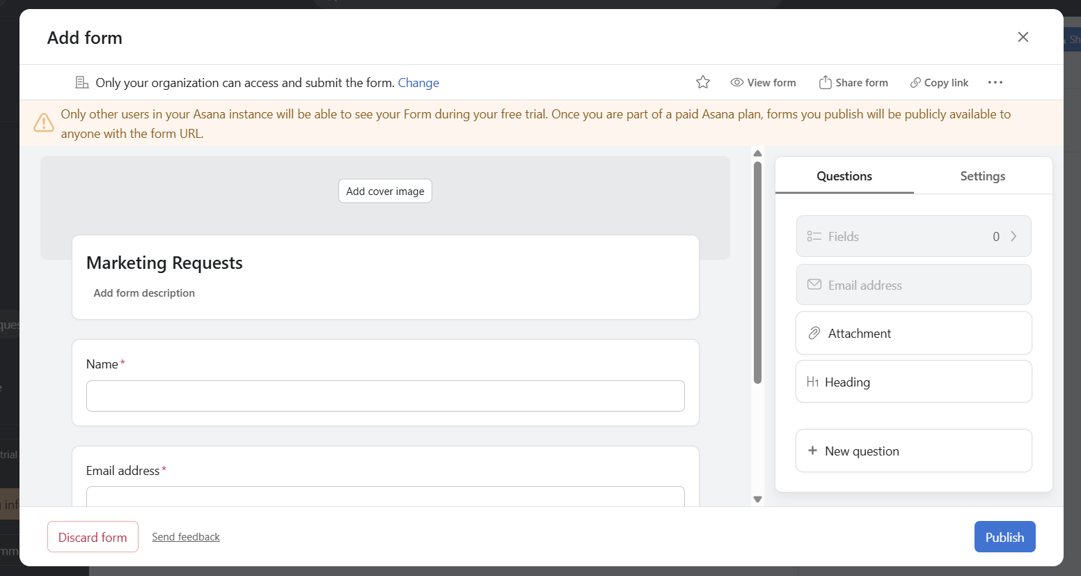 pop-up with the name ‘Add form’ is appearing