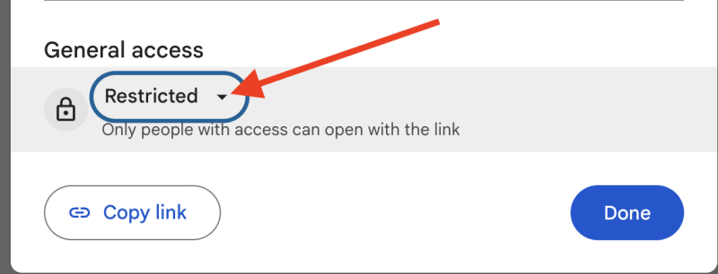 red arrow pointed at restricted dropdown arrow.