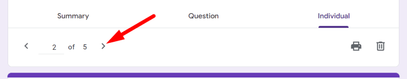 red arrow pointing to right arrow to change respondents submissions
