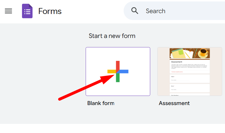red arrow pointing to Blank form icon