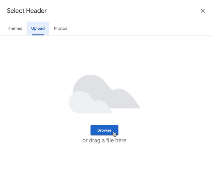 Screenshot showing Upload area, with cursor over Browse button