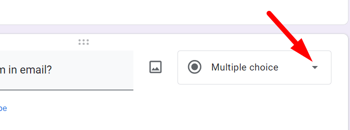red arrow pointing to type of question dropdown arrow
