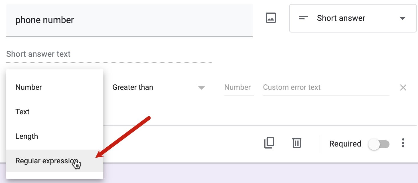 Red arrow pointing to regular expression option in bottom left