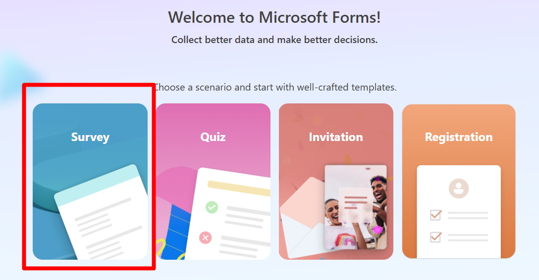red rectangle highlights the survey in Microsoft Forms