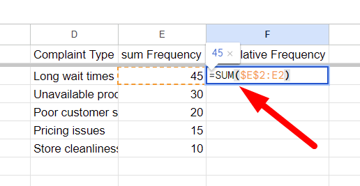 red arrow pointing to SUM function