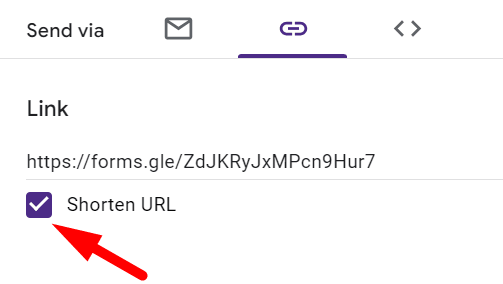 red arrow pointing to “Shorten URL” check button when it is checked