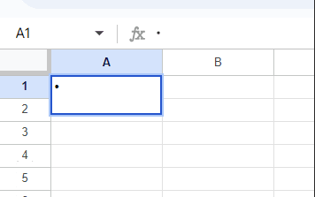 bullet point in the first line and a blank line in cell A1