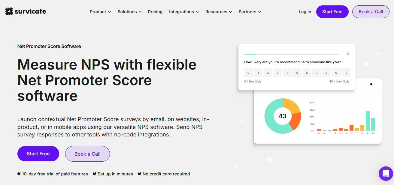 Survicate NPS® Survey landing page
