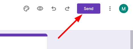 red arrow pointing to the ‘Send’ button in a google form